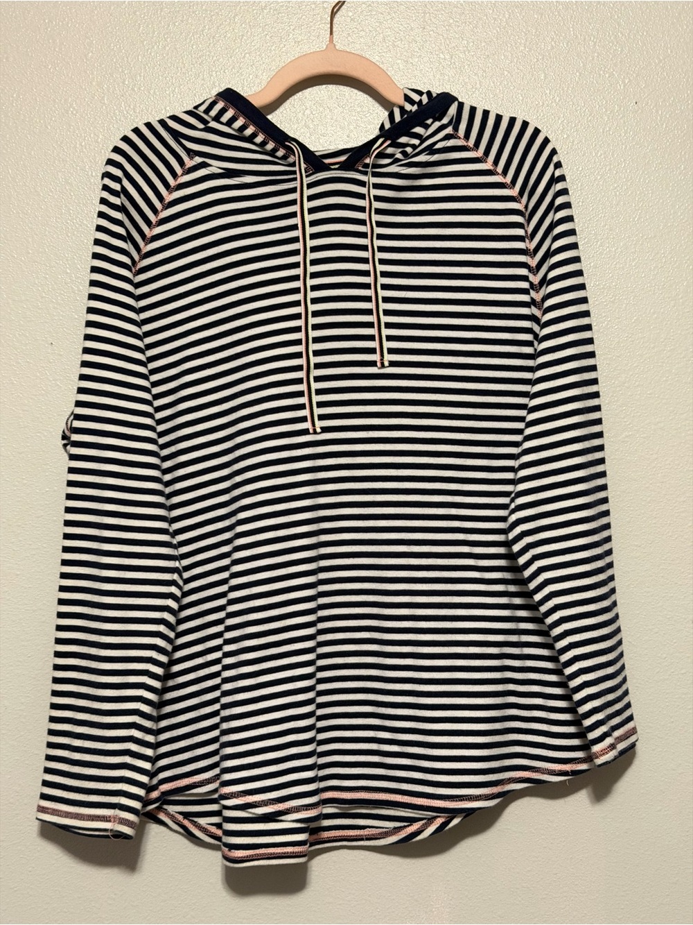 NorthCrest Navy & White Striped Top with Pink Trim